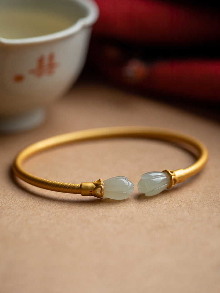 Vintage Niche-design Magnolia Flower Woven Open Bracelet