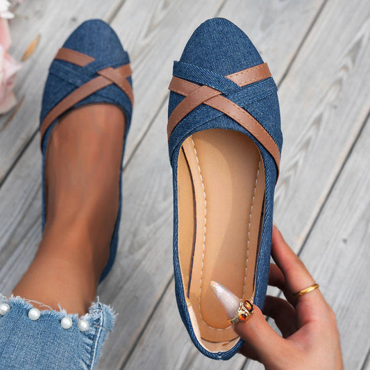Ins Cross-straped Denim Loafers Fashion Lightweight Comfortable Flats Shoes For Women