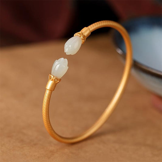 Vintage Niche-design Magnolia Flower Woven Open Bracelet