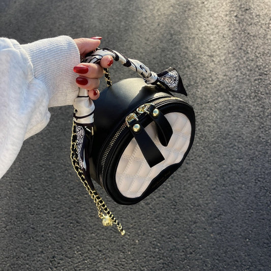 Small Round Diamond-patterned Embroidered Women's Bag