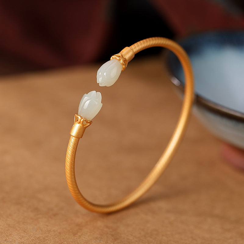 Vintage Niche-design Magnolia Flower Woven Open Bracelet